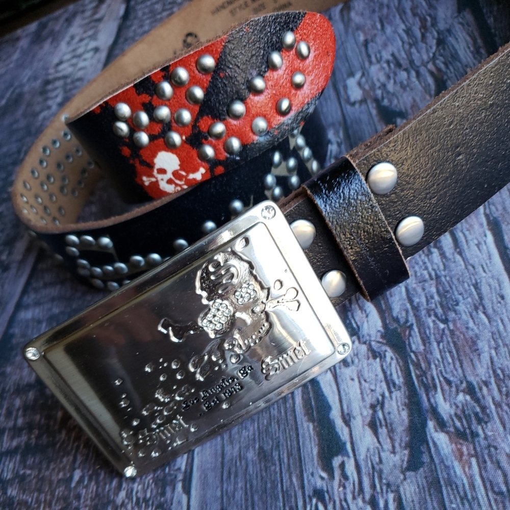 Smet Belt Leather Skull & Logo Studded SMALL